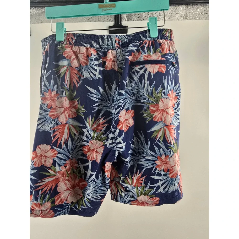 Kirkland Signature Mens XL Tropical Hibiscus Swim Trunks Navy Floral Board Short